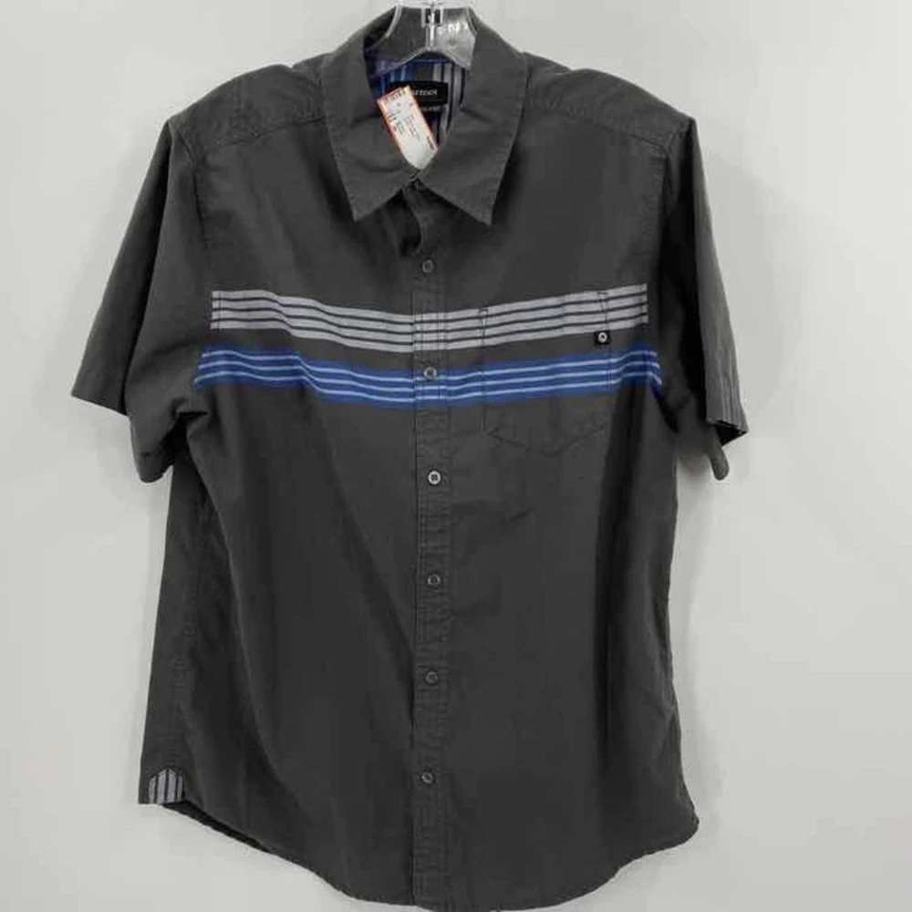 Marmot Mens Medium Northside Short Sleeve‎ Button Down Shirt Gray Blue Stripe
